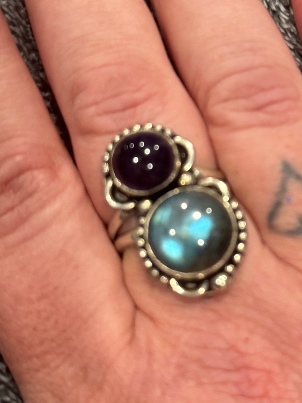 Source Unknown Sterling Silver Double Gemstone Ring - Blue & Purple